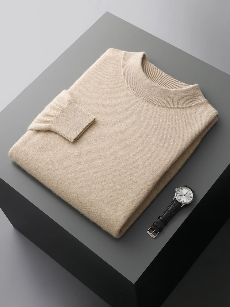 

Men's Mock-Neck Sweater For Autumn Winter 100% Cashmere Knitwear Pullovers Long Sleeve Basic Business Casual Soft Warm Clothes