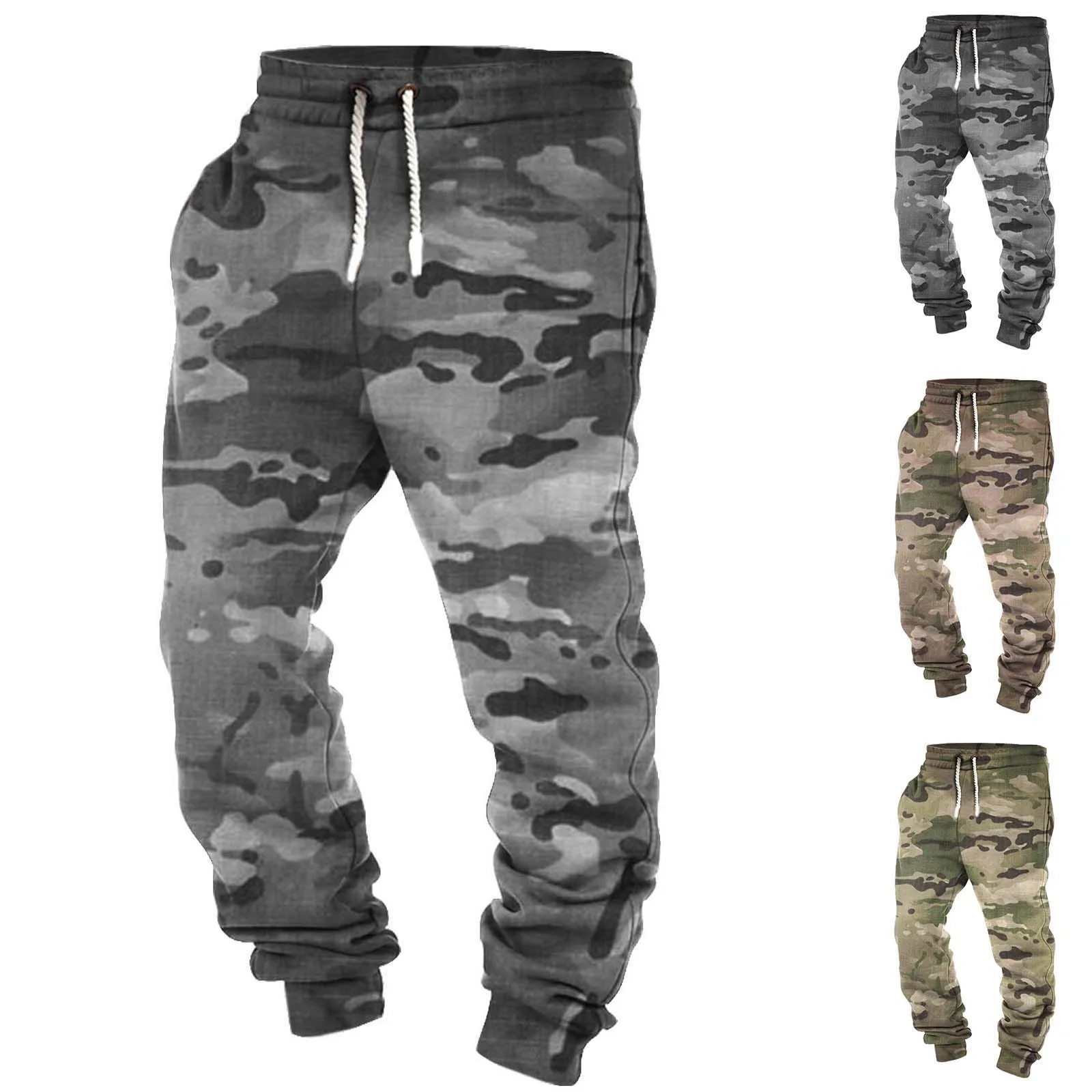 

Men Camouflage Sweatpants Elasticity Cargo Pants Drawstring Multi Pockets Bottoms Men'S Fashion Casual Jogger Trousers