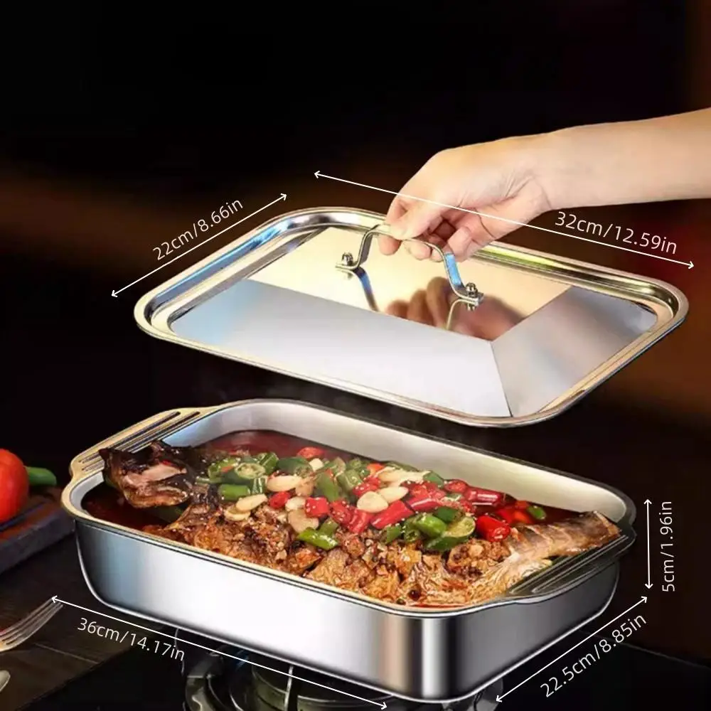 Baking Pan Baking Pan Tray 2-Piece Stainless Steel Rectangular Baking Pan Set Covers Heavy-Duty Multi-Functional Fish Seafood Barbecue Service