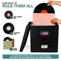 Vinyl Record Storage Box for up to 50+ 12-Inch Albums, Records Crate, LP Album Storage, Fabric Storage Boxes with Lids 2