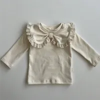 2024 Autumn New Baby Girl Long Sleeve T Shirts Infant Bow Bottoming Shirt Floral Casual Tops Toddler Kids Clothes Baby Tees 4