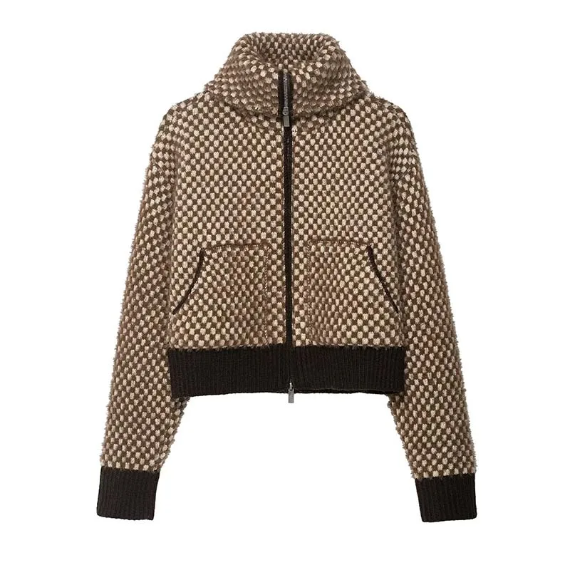 Women Jacket Fashion Splicing Knitted Short Coat Women Casual High Street Long Sleeve Autumn New Bomber Jackets Outerwear