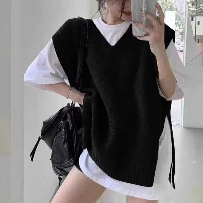 Fashion New Women's Loose Casual Vest New Wear Elegant V-neck Knitted Women's Office Sleeveless Top Pullover Shirt