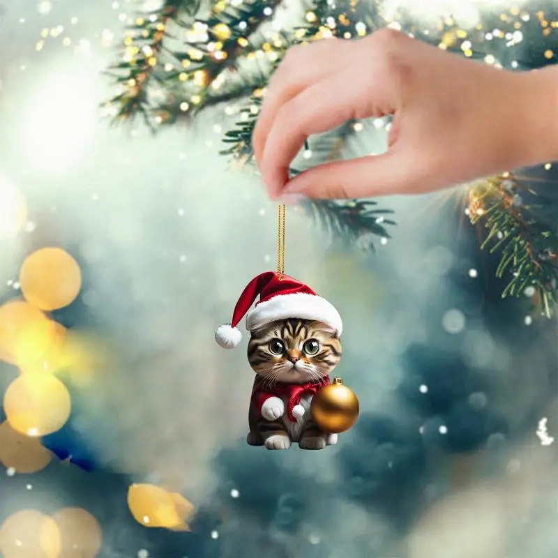 

Cat Christmas Ornament Car Rearview Mirror supplies 2D Animal theme tree decoration pendants pet lovers gift xmax accessories