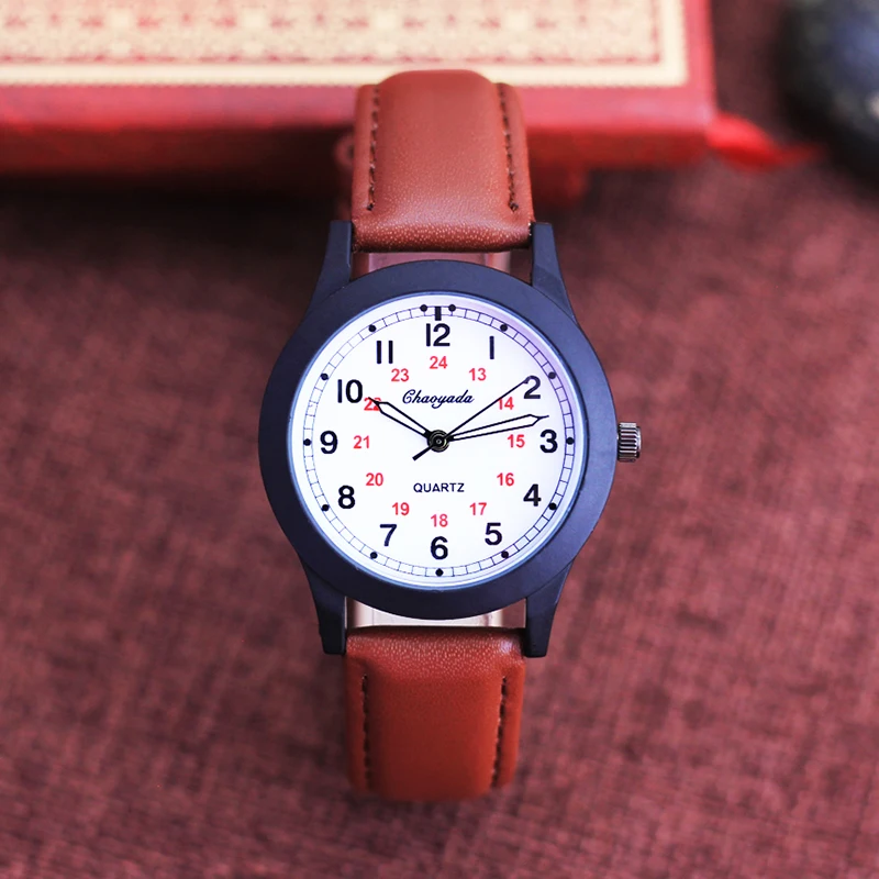 2025 fashion 24hours quartz watches for children boys girls soft leather high quality students exam clock Luminous hands watches 5