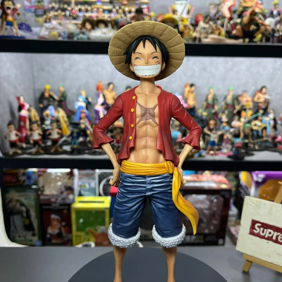 28CM One Piece Anime-Figur Monkey D. Luffy mit Drei Wechselgesichtern Actionfigur PVC-Modell Sammlerstück Spielzeug Geschenk für Kinder
