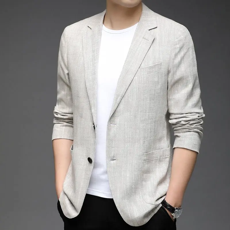 Korean Spring Men's Clothing Thin Style Turn Down Collar Single Breasted Minimalist Fashion Long Sleeve Loose Blazers Jacket Top