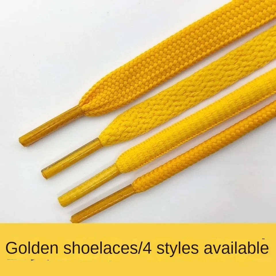 

Golden Flat round Semicircle Shoelace Basketball Shoes Canvas Shoes Casual Shoes Sneaker Lengthened High-Low Top Men and Women