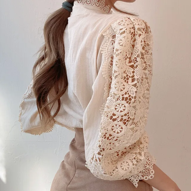 Vintage Lace Embroidery Blouses Floral and Elegant 6