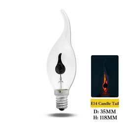 Edison LED Candle Light Bulb with Flickering Flame Effect - Energy - Saving Retro Decor Lamp - 4 pcs (E14 Candle Tail)