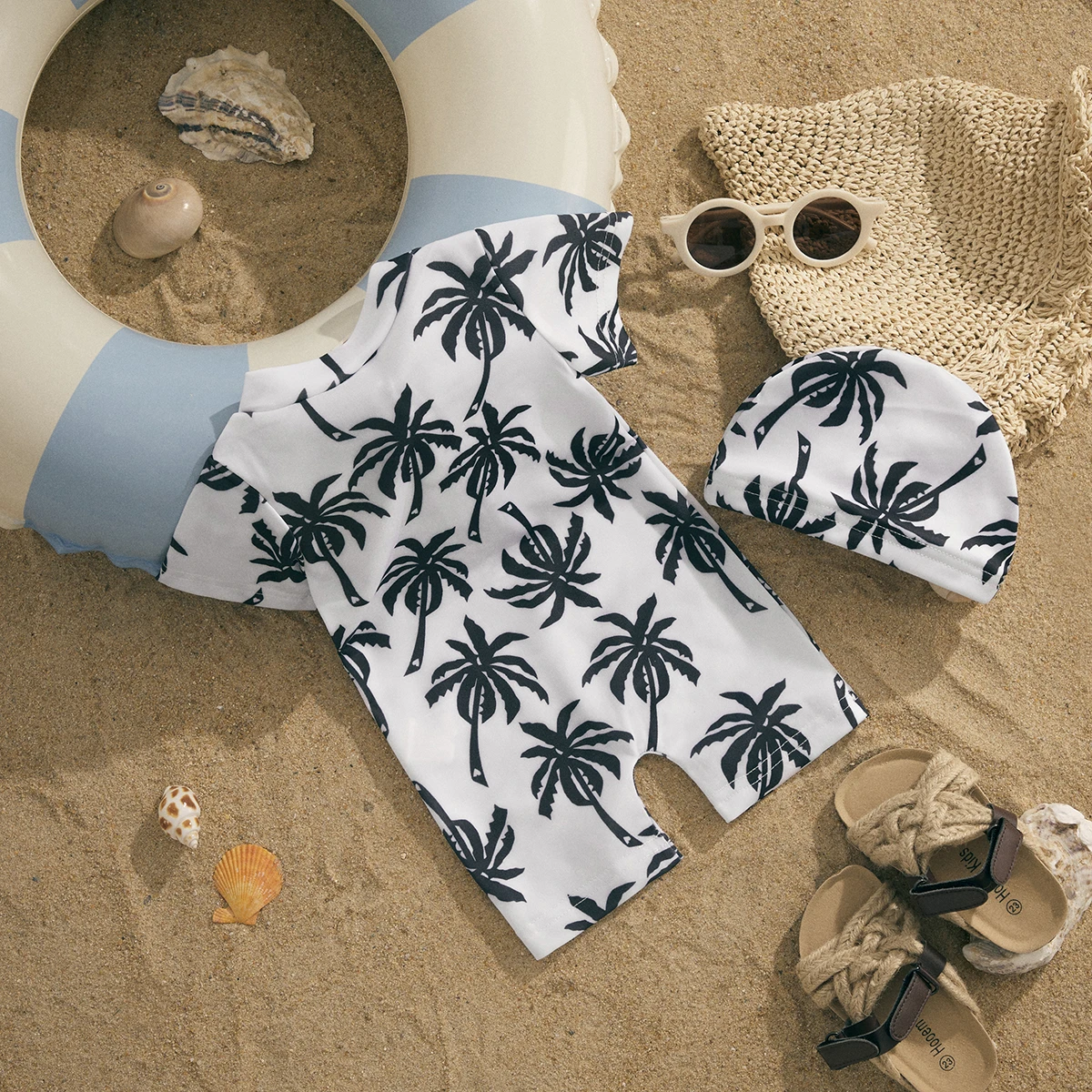 Newborn Infant Baby Boy Swimsuit + Hat 0-18M Summer Beachwear Bathing Suit children swimwear