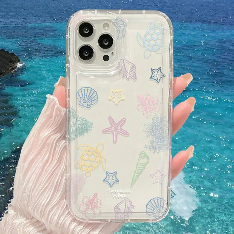 Ocean Shell Turtle Clear Phone Case with Summer Print Design