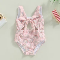 0-3Y Baby Girls Kids Swimwear Sleeveless Shell Print Cut Out Bikini Kids Beachwear Child Bathing Suits Swimsuits Clothes 2