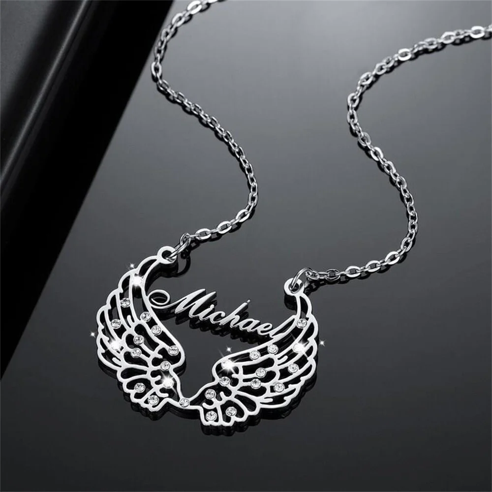 Custom Name Necklace Angel Wings Name Necklace Diamond Pendant Crystal Fairy Wings Necklace Jewelry Gift for Women