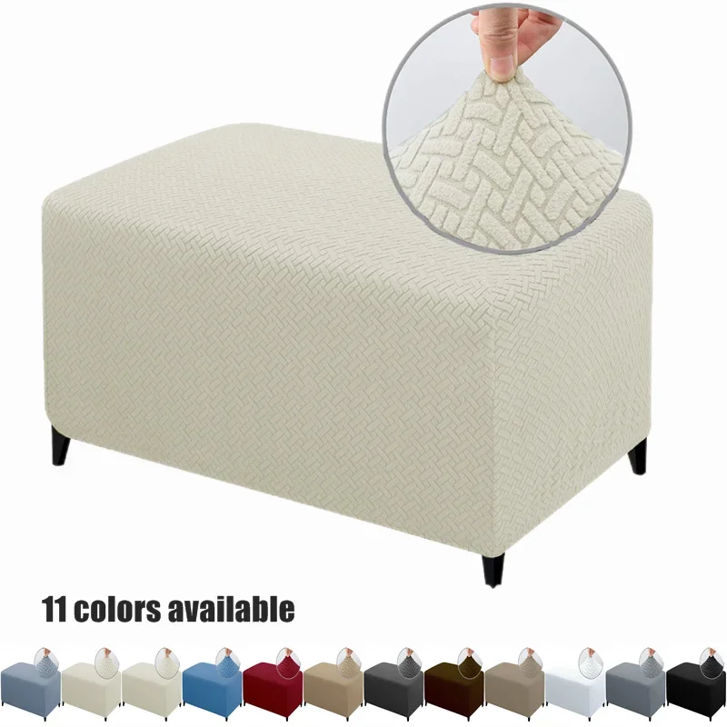 

Elastic Ottoman Stool Cover Stretch Polar Fleece Footstool Cover All-inclusive Rectangle Ottoman Chair Slipcover Living Room
