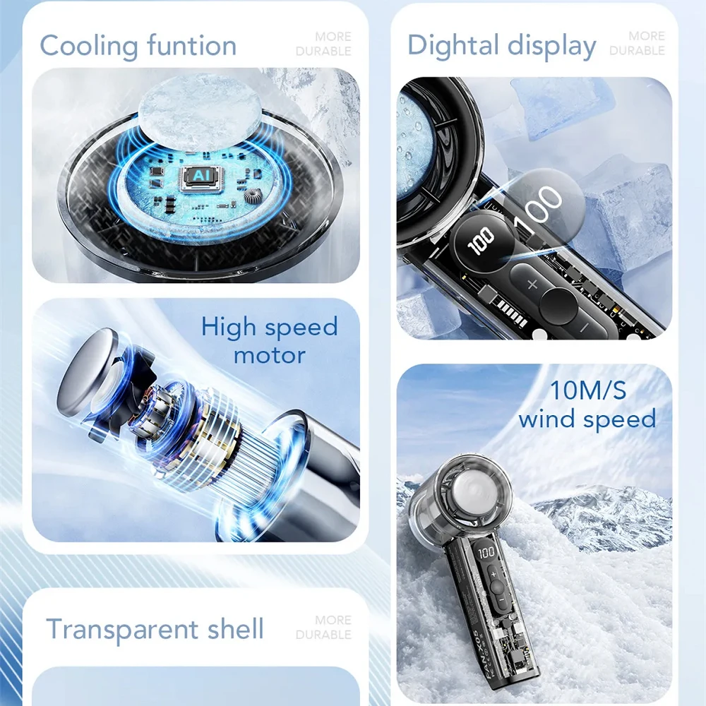 Refrigeration Portable Handheld Turbo Fan USB Rechargeable 100 Wind Speeds Mini Personal Fan handheld fan For Travel Camping Outdoor Indoor