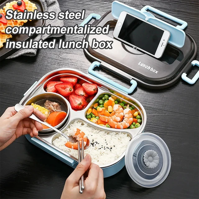 2 Layers 3 Grid 304 Stainless Steel Lunch Box with Soup Bowl Bento Box  Student Worker Portable Thermal Kitchen Accessories - AliExpress