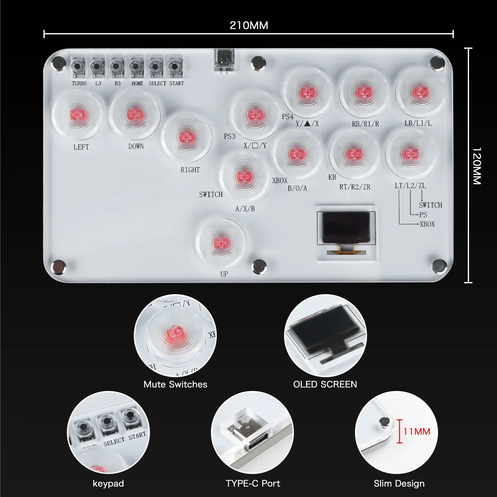Stickless Arcade Stick 12Keys All-Button Mini Fighting Game Arcade Stick Leverless Controller Fight Sticks for PS3/PS4/PC/Switch