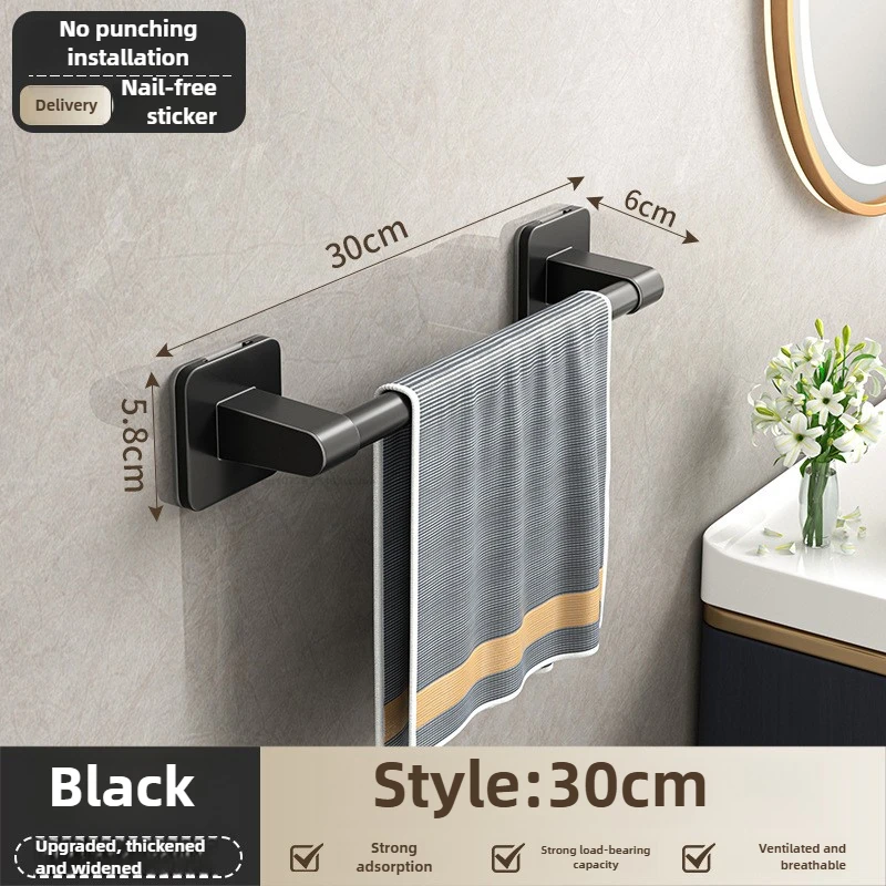 מדף פינתי שחור לאחסון מגבות בחדר האמבטיה עם מדבקה עצמית