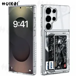 Slim Hard Protective Wallet Card Case with Slide Slot and Heavy Duty Cover - Samsung S24 Ultra (Transparent)
