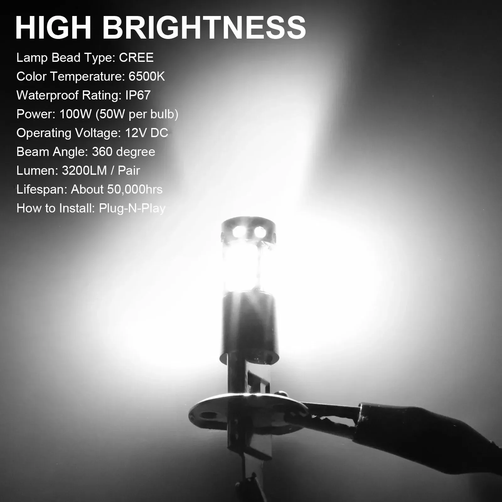 4개 H1 LED 자동차 헤드라이트 3200Lm 12V 24V 100W 6000K 백색 상하향등 안개등 전구 슈퍼 밝은 주행 DRL 전구