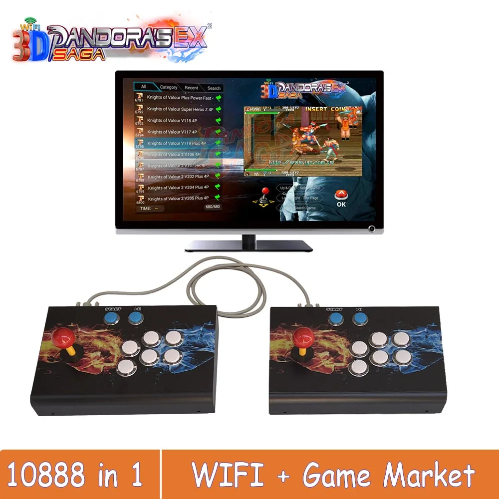 

3D Wi-Fi Pandora Сага Box EX2 10888 в 1 аркадная игровая консоль с функцией сохранения многопользовательских джойстиков Ретро Bartop шкаф 4 игрока