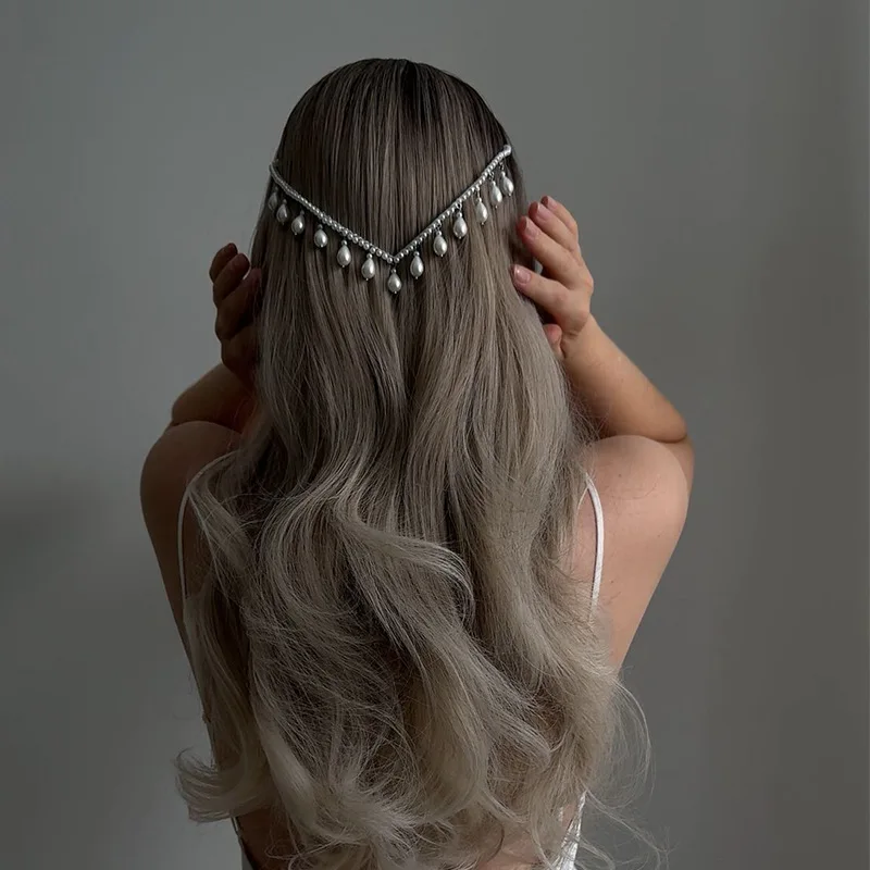 أزياء الزفاف الزفاف على شكل حرف V عقال إكسسوارات الشعر للنساء اللؤلؤ والمجوهرات خوذة حزب الاحتفال رباط شعر تيارا