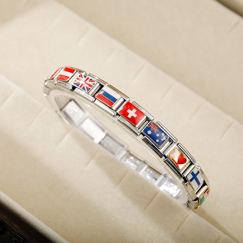 Mootael Cuentas De Corazón De La Bandera Georgiana De Georgia Para Pulseras, Joyería De Plata Para Regalos De Mujer, Mediano, Acero Inoxidable, No Es Una Piedra Preciosa