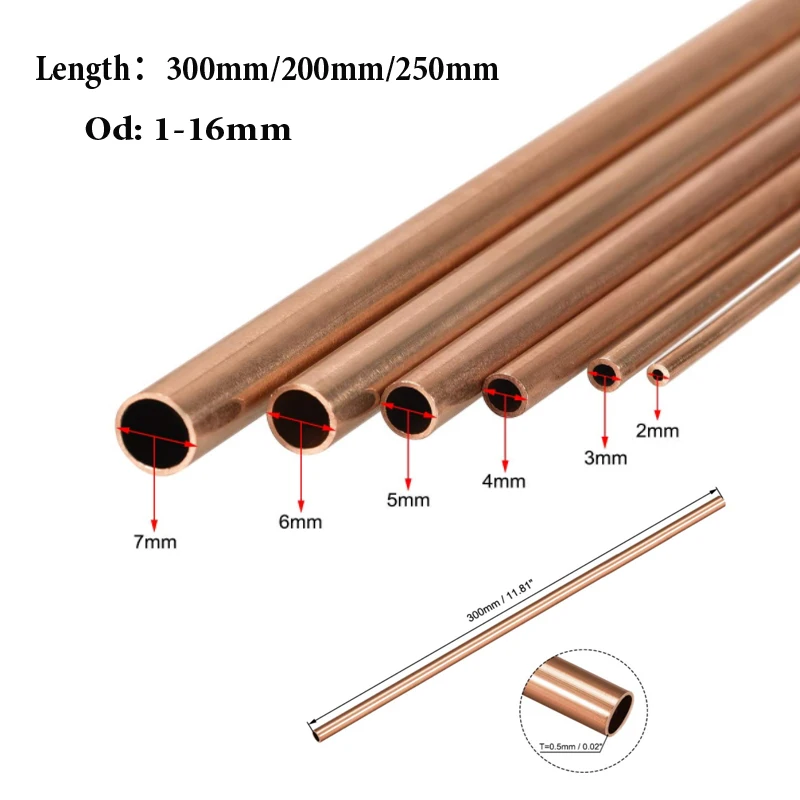 레드 구리 튜브 1-16mm 내경 300mm/200mm/250mm 튜브 황동 스페이서 모델 빌딩 diy 완구 액세서리