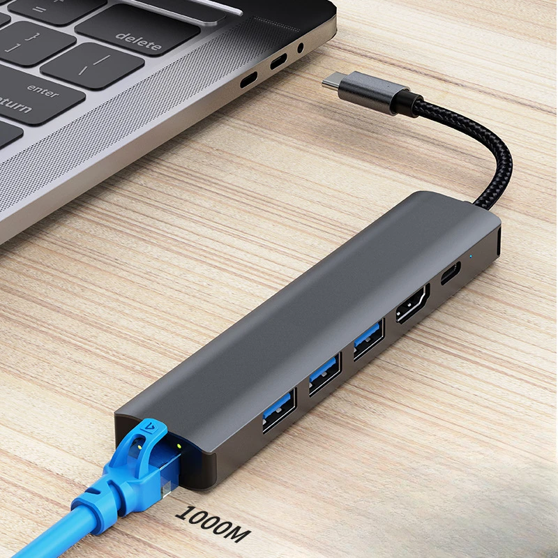 USB-C HUB USB 3.0 Expander Type-C Splitter 4K Docking Station Gigabit RJ45 Ethernet Adapter PD Charging for Laptop