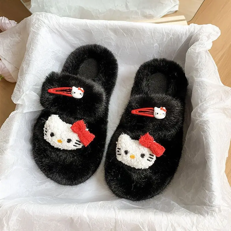

Kawaii Sanrioed Anime Cartoon Series Cinnamoroll HelloKitty Cute Cartoon Plush Fall and Winter Non-slip Comforts Cotton Slippers