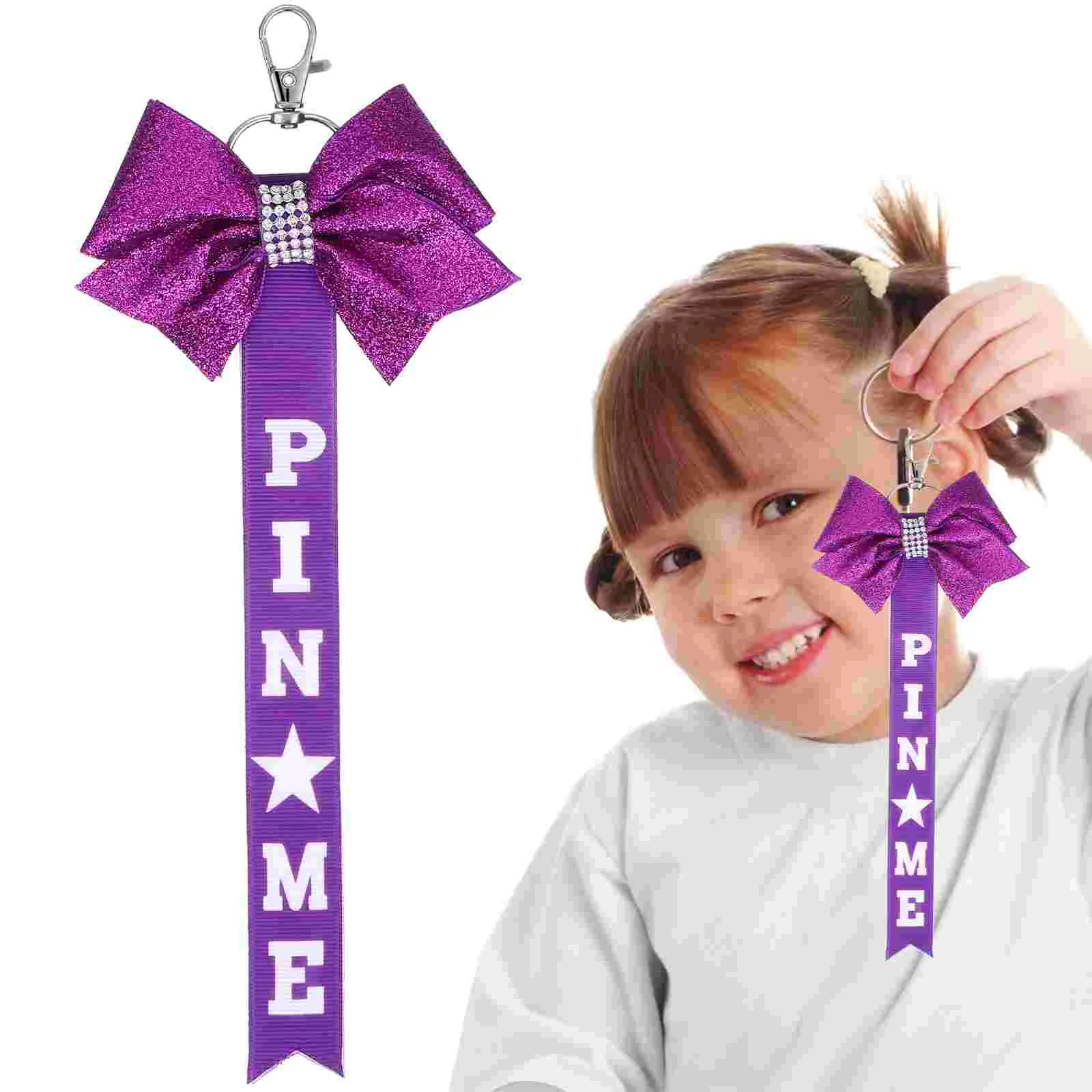 2 Pcs Keychain Bow Cheer Charms Accessories Ribbon Bows for Cheerleaders Fabric Miss Backpack