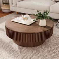 Table basse ronde de 75 cm avec rangement, table à thé moderne en placage de bois massif, table d'appoint circulaire pour salon 3
