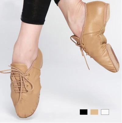 Cowhide Prime Jazz Dance Shoes for Men Women Tan Black Breath Lace-Up Soft Soles Dancing Sneakers Hip Hop Sturdy Dance Shoes 5