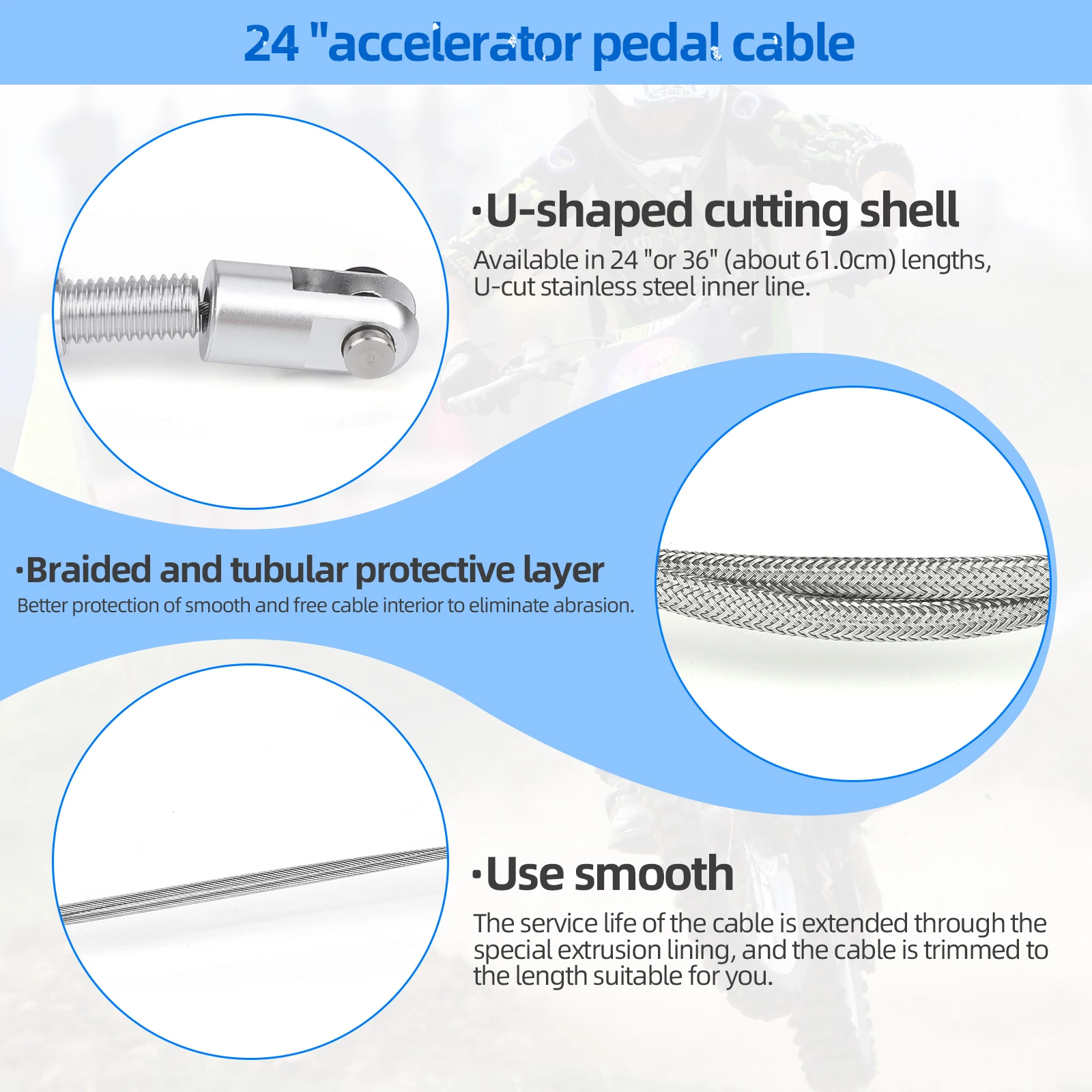 CNSPEED 24 36 inch Throttle Gas Cable Kit Stainless Steel Braided For 97-07 Chevrolet/Chevy LS1 Engine 4.8L 5.3L 5.7L 6.0L throttle gas cable kit