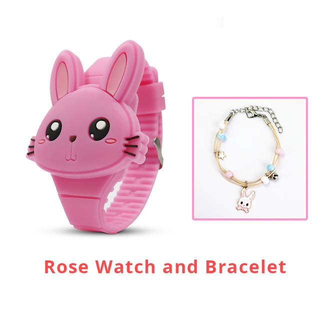 Rabbit Girls Watches with Bracelet Flip Cover Rubber Led Digital Kids Watch Child Clock Relogio Infantil Menino