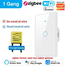 Smart WiFi/Zigbee Wall Switch with Touch Sensor for Smart Home Integration (White 1Gang)