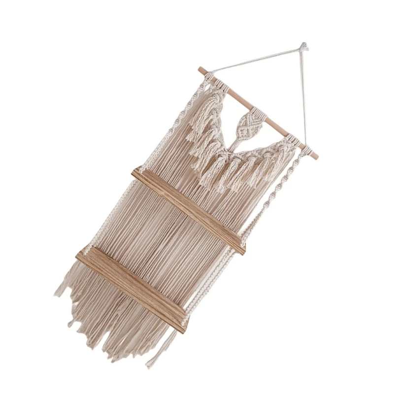 

Hand-Woven Tapestry Rack Wooden Shelves Wall Hangings Bohemian Decoration Decor Ornament for Livingroom 44x100cm