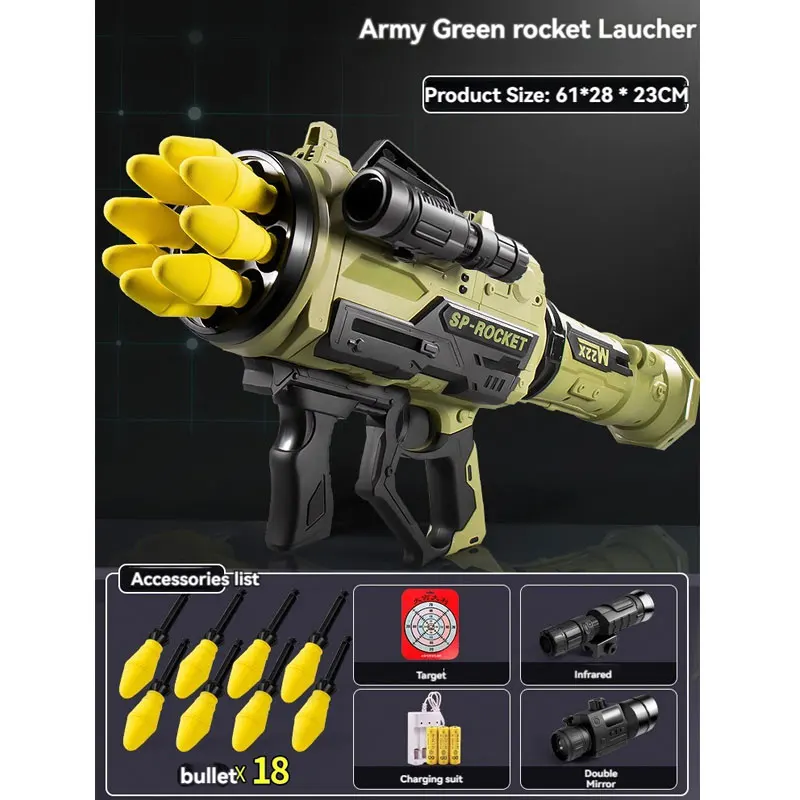 Kids Rocket Launcher Electric Toy Gun Bazooka Shooting with Voice Light Smoke Howitzer Soft Bullet Gun Boys Birthday Gifts 6