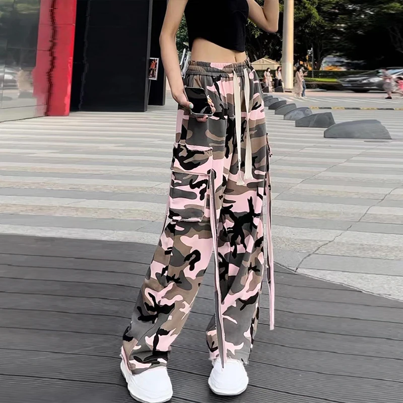 Lucuna Pantalones Cargo De Camuflaje Para Mujer, Cintura Alta, Y2K, Corte Holgado, Pierna Recta, Pantalones Casuales De Calle, 0-camuflaje Verde, Pequeña