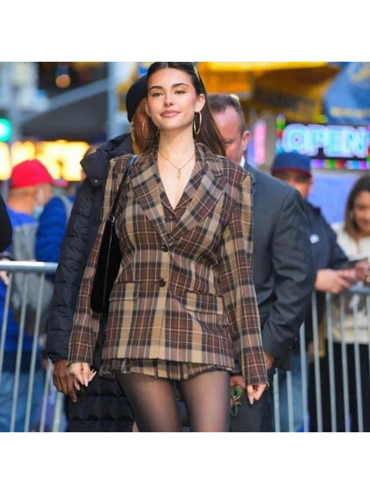 

Женский пикантный комплект из двух предметов, модная новинка, Женский винтажный клетчатый Топ Sen, плиссированная майка для походов на работу, весна и лето