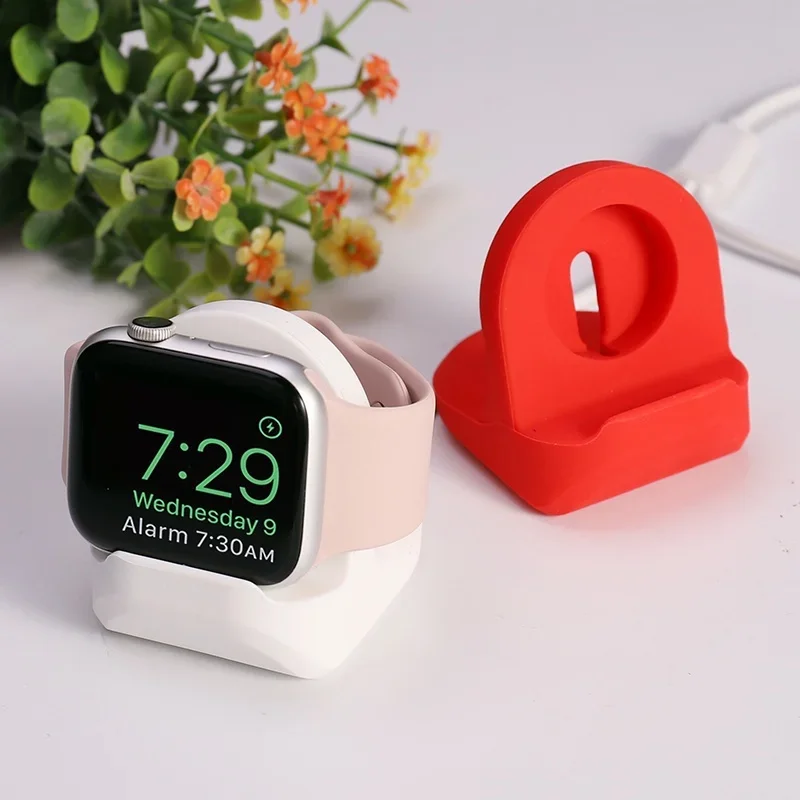 Silicone Charger Stand for Apple Watch Serie 9 8 7 6 5 4 SE Apple watch Iwatch Station Dock Charging Desktop Holder Accessories apple watch charger stand
