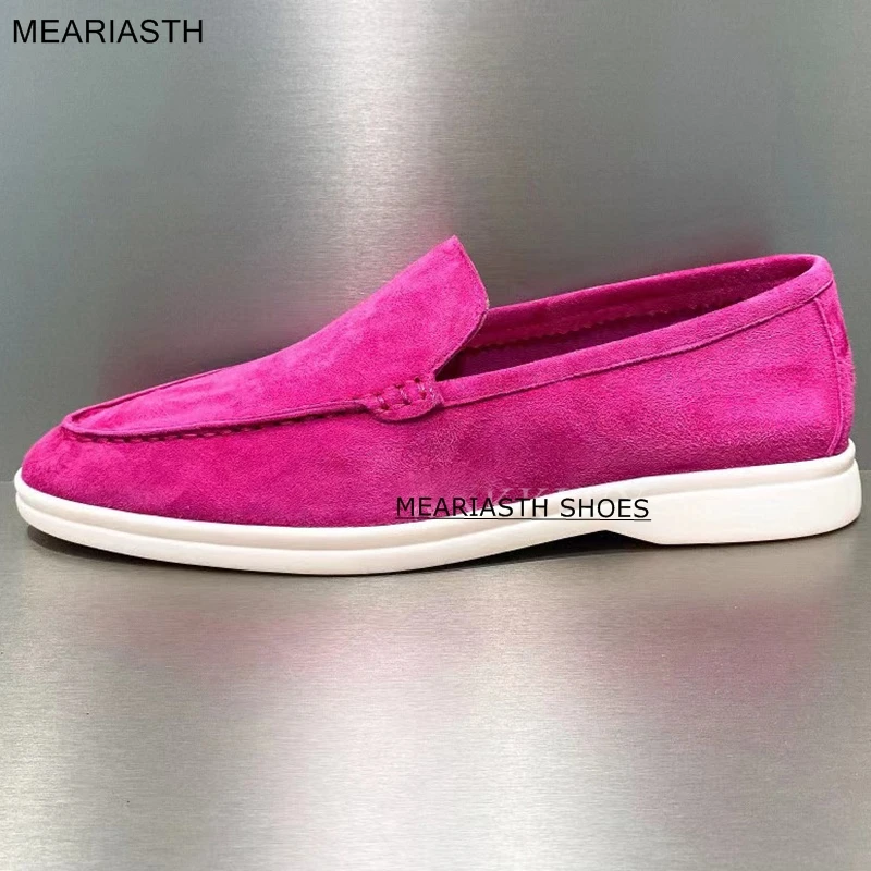 

Multicolor Real Leather Suede Flat Shoes for Men Comfortable Round Toe Metal lock Decor Causal Shoes Open Walk Classic Loafers