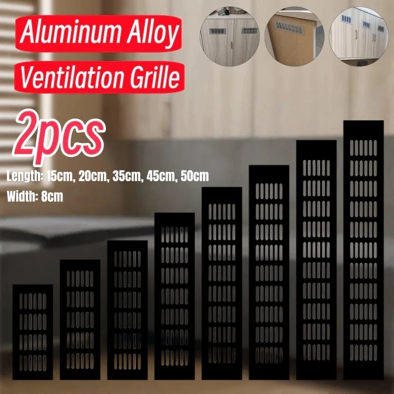ตะแกรงระบายอากาศอะลูมิเนียมอัลลอยด์ 2 ชิ้น รูปทรงสี่เหลี่ยมผืนผ้า สำหรับตู้เสื้อผ้า ตู้เก็บของ 1