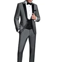 Grey New Style One Button Single Breasted Peak Lapel Luxury 3 Piece Jacket Pants Vest Wedding Outfits for Groom Formal Blazer 2