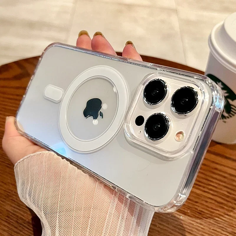 thumbnail image 1 of Official Magnetic Transparent Case For iPhone 15 14 13 11 12 Pro Max Plus Shockproof For Magsafe Wireless Charge Acrylic Cover, 1 of 5