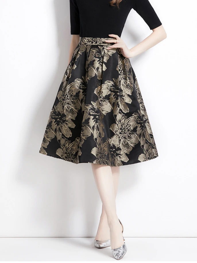

Fashion All-match Floral Print Slim Faldas Woman High Waisted Skirt Streetwear Simple Cozy Spring Autumn New A-line Skirts
