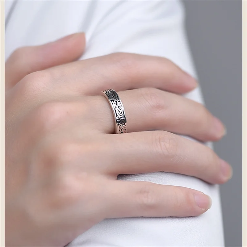 Trendy Men Ring Open Size Vintage Arabesque 925 Sterling Silver Male Finger Accessories silver ring silver rings