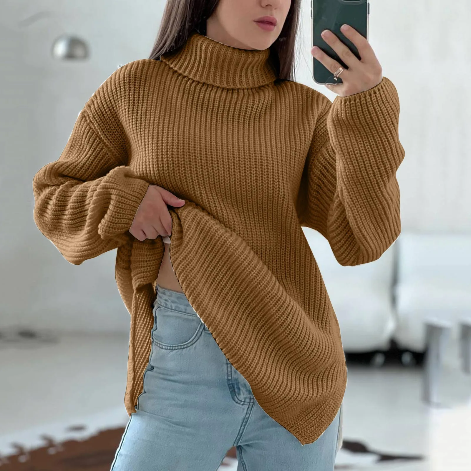 

Autumn Winter Thicken Cashmere Sweater Women 2023 New Winter Loose Elegant Ladies Pullovers Warm Casual Chic High Neck Jumper