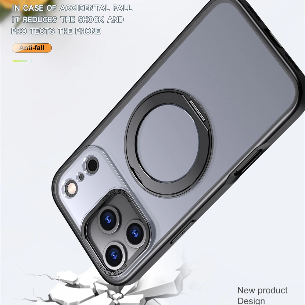 Luxury Rotating Magnet Ring Fold Stand Phone Case For iPhone 17 Air 15 16 Pro Max 14 13 12 11 Lens Protector Clear Acrylic Cover 6